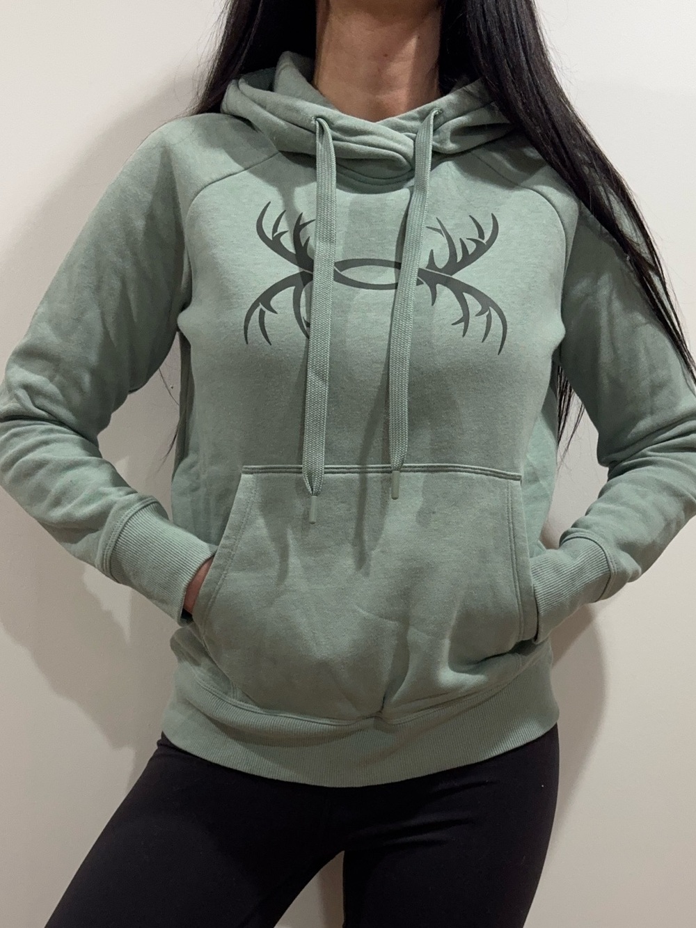 Under Armour Sage Green Pullover Hoodie with Dark Graphic
